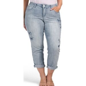 Democracy Absolution Floral Embroidered Girlfriend Crop Jeans New With Tags